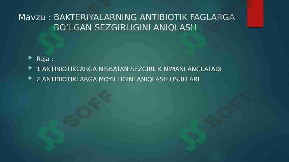 BAKTERIYALARNING ANTIBIOTIK FAGLARGA BO’LGAN SEZGIRLIGINI ANIQLASH