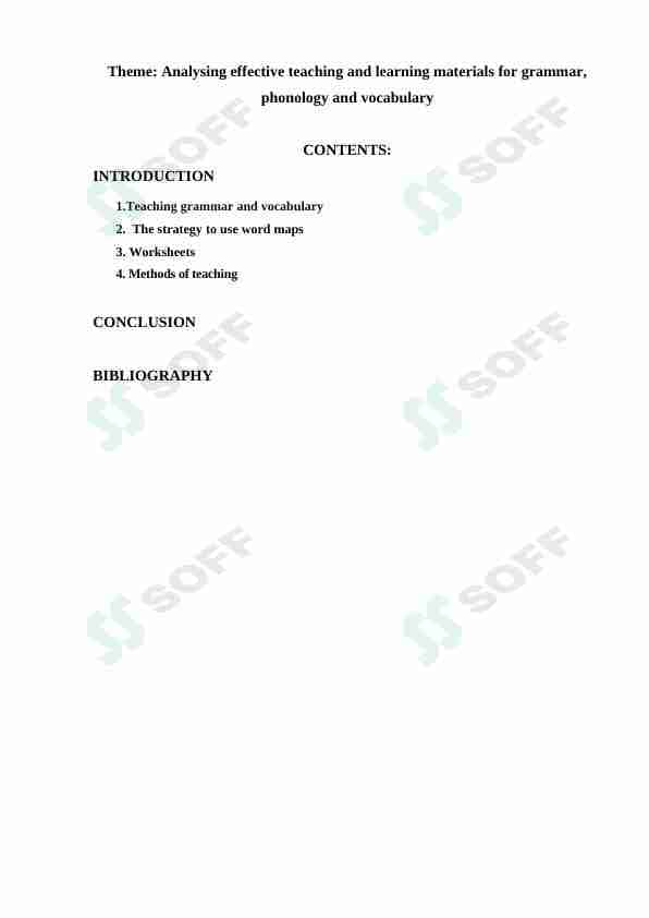 Analysing effective teaching and learning materials for grammar, phonology and vocabulary