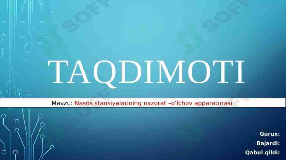 Nasos stansiyalarining nazorat –oʻlchov apparaturasi
