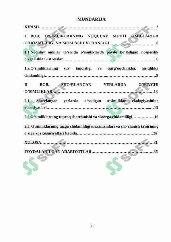 O'simliklarning sho'rlanishga chidamliligi