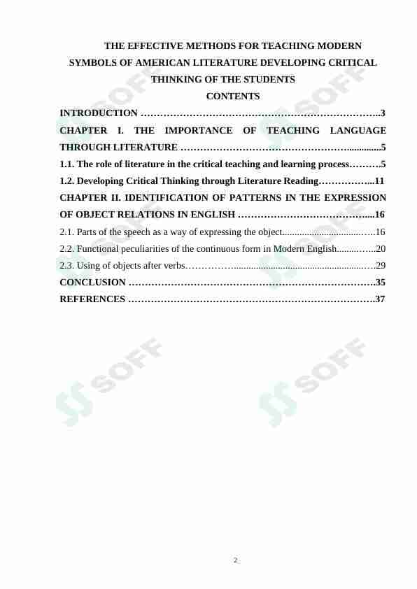 THE EFFECTIVE METHODS FOR TEACHING MODERN SYMBOLS OF AMERICAN LITERATURE DEVELOPING CRITICAL THINKING OF THE STUDENTS