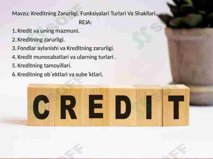 Kreditning zarurligi vazifalari, turlari va shakllari