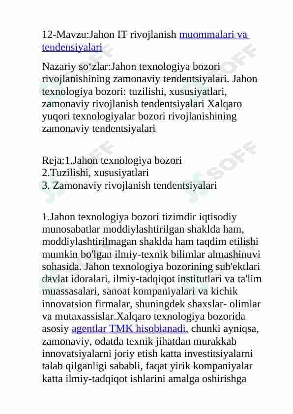Jahon IT rivojlanish muommalari va tendensiyalari