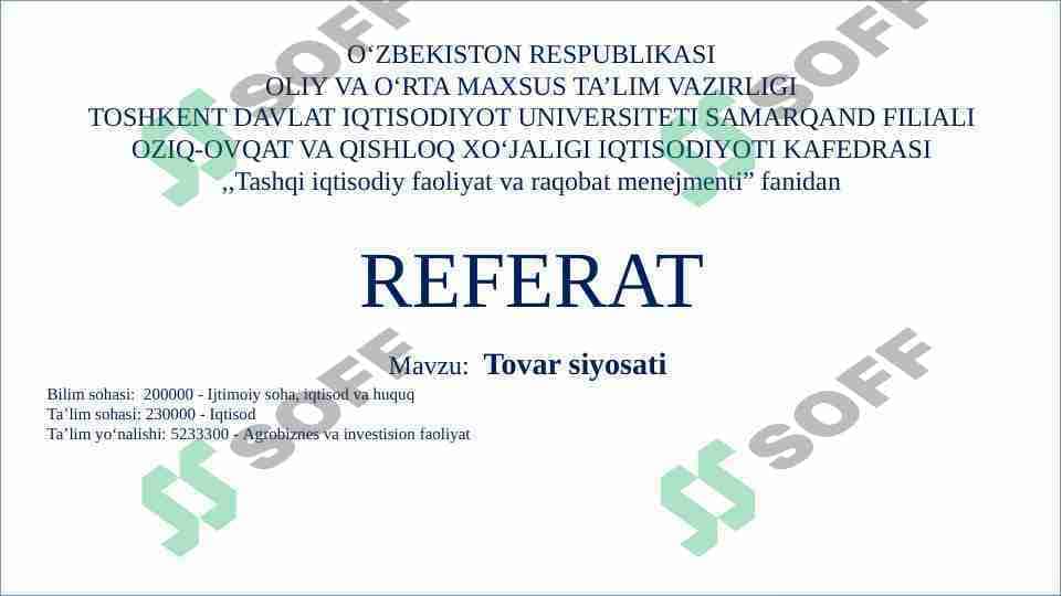 TOVAR SIYOSATI
