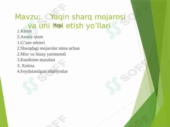 Yaqin sharq mojarosi va uni hal etish yo’llari