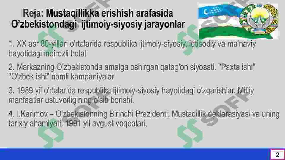 Mustaqillikka erishish arafasidagi Ózbekistonda ijtimoiy-siyosiy jarayonlar