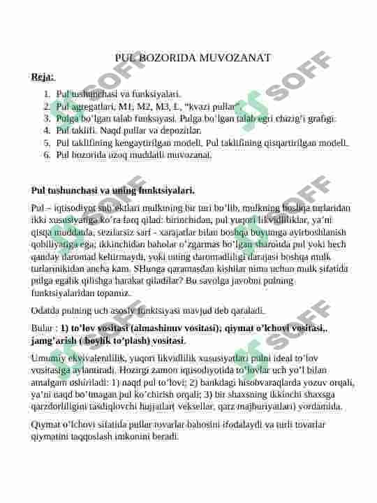 pul bozorida muvozanat