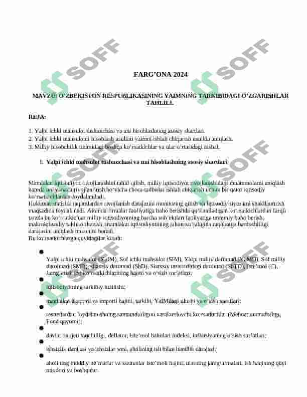 yaimning tarkibidagi o'zgarishlar tahlili