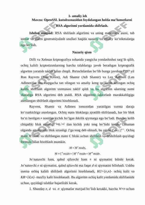 Kriptografiyadan 1 - amaliy ish
