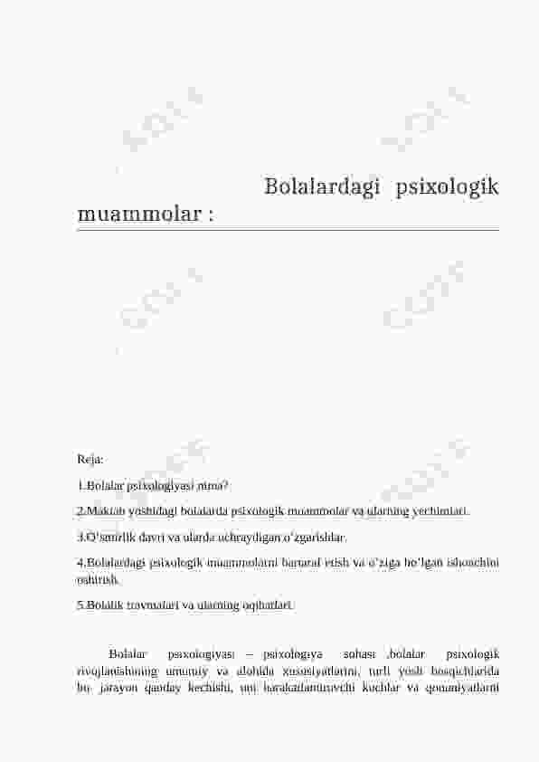 Bolalardagi psixologik muammolar