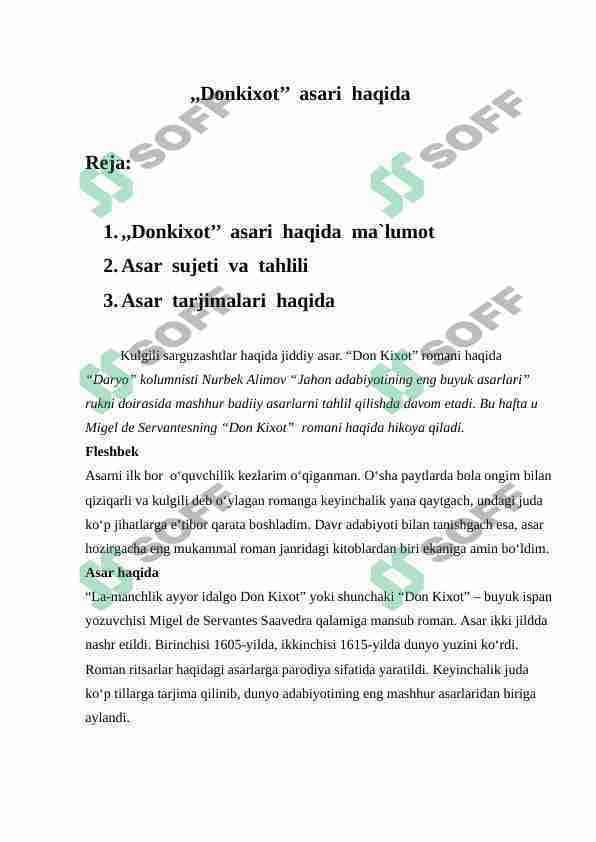 ,,Donkixot’’ asari haqida