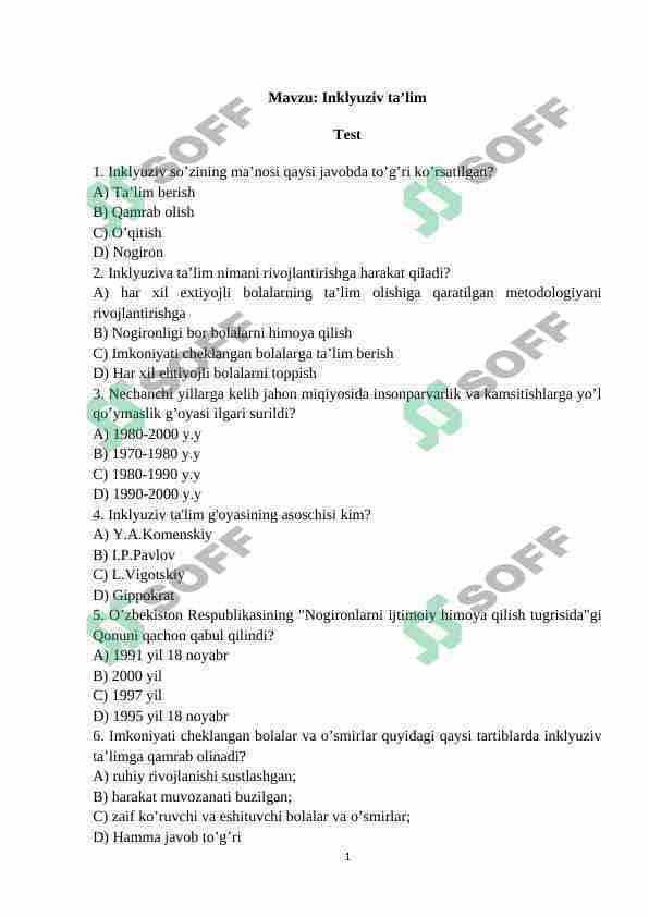 inklyuziv ta'lim test