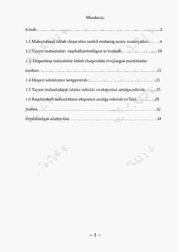 Tayyor mahsulotlari raqobatbardoshligini ta’minlash