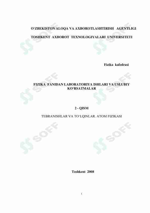 FIZIKA FANIDAN LABARATORIYA ISHLARI VA USLUBIY K'ORSATMALAR (2-qism)