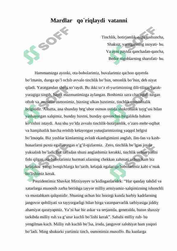 Mardlar qo`riqlaydi vatanni