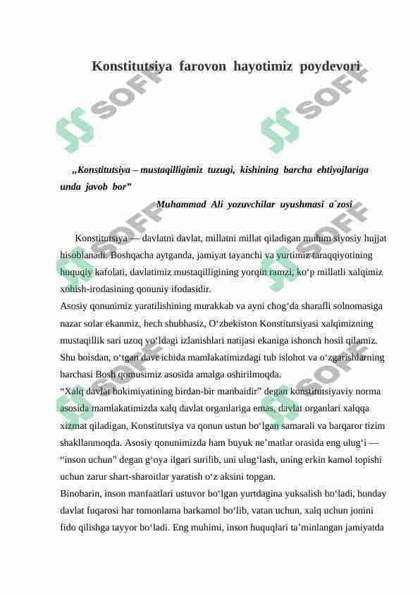 Konstitutsiya farovon hayotimiz poydevori