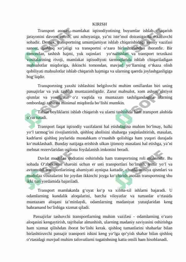 MARSHRUTLASHTIRISHNI TRANSPORT MASALASIGA KELTIRIB YECHISH