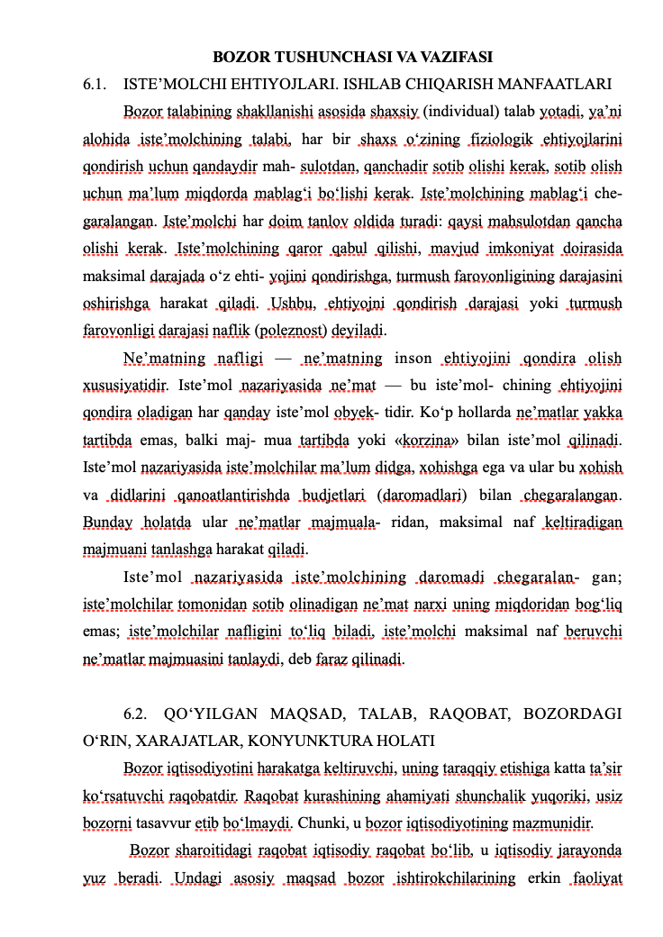 Bozor tushunchasi va vazifasi