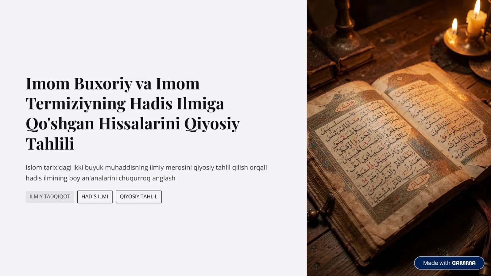 Imom Buxoriy va Imom Termiziyning Hadis Ilmiga Qo'shgan Hissalarini Qiyosiy Tahlili