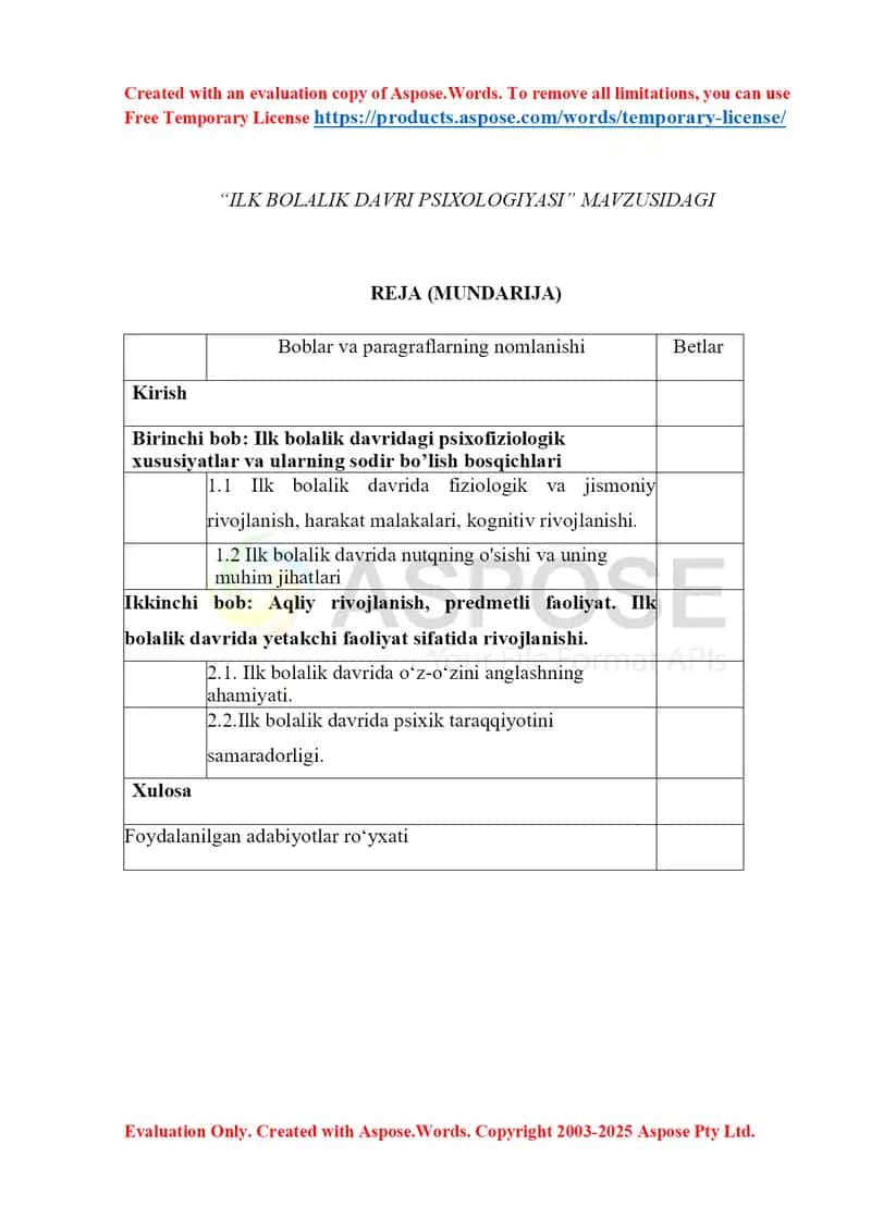 ILK BOLALIK DAVRI PSIXOLOGIYASI