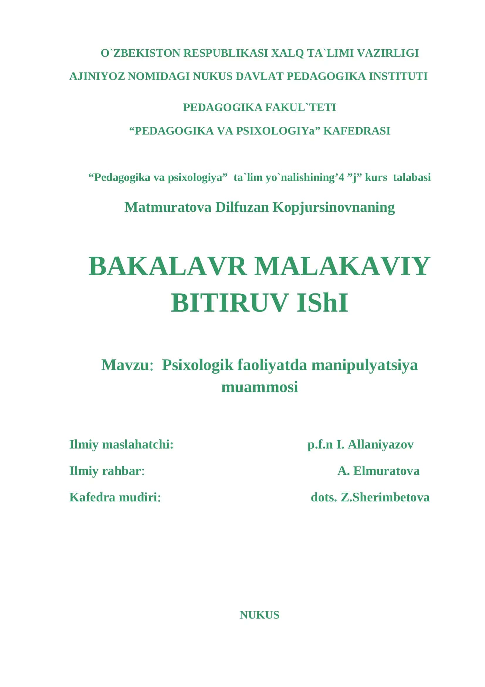 Psixologik faoliyatda manipulyatsiya muammosi