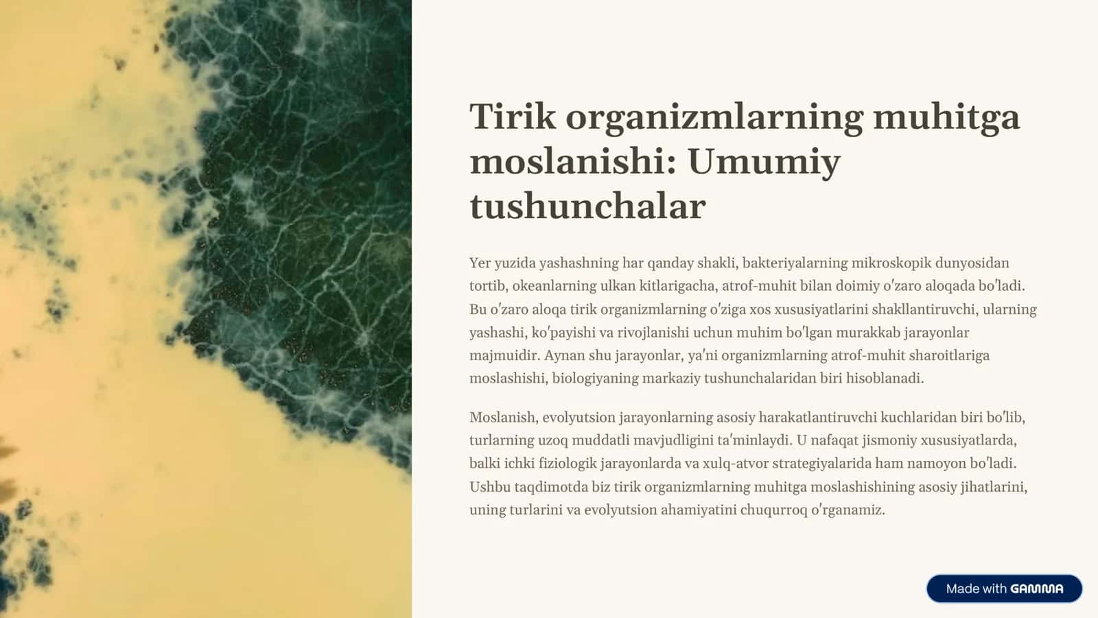 Tirik organizmlarning muhitga moslanishi: Umumiy tushunchalar