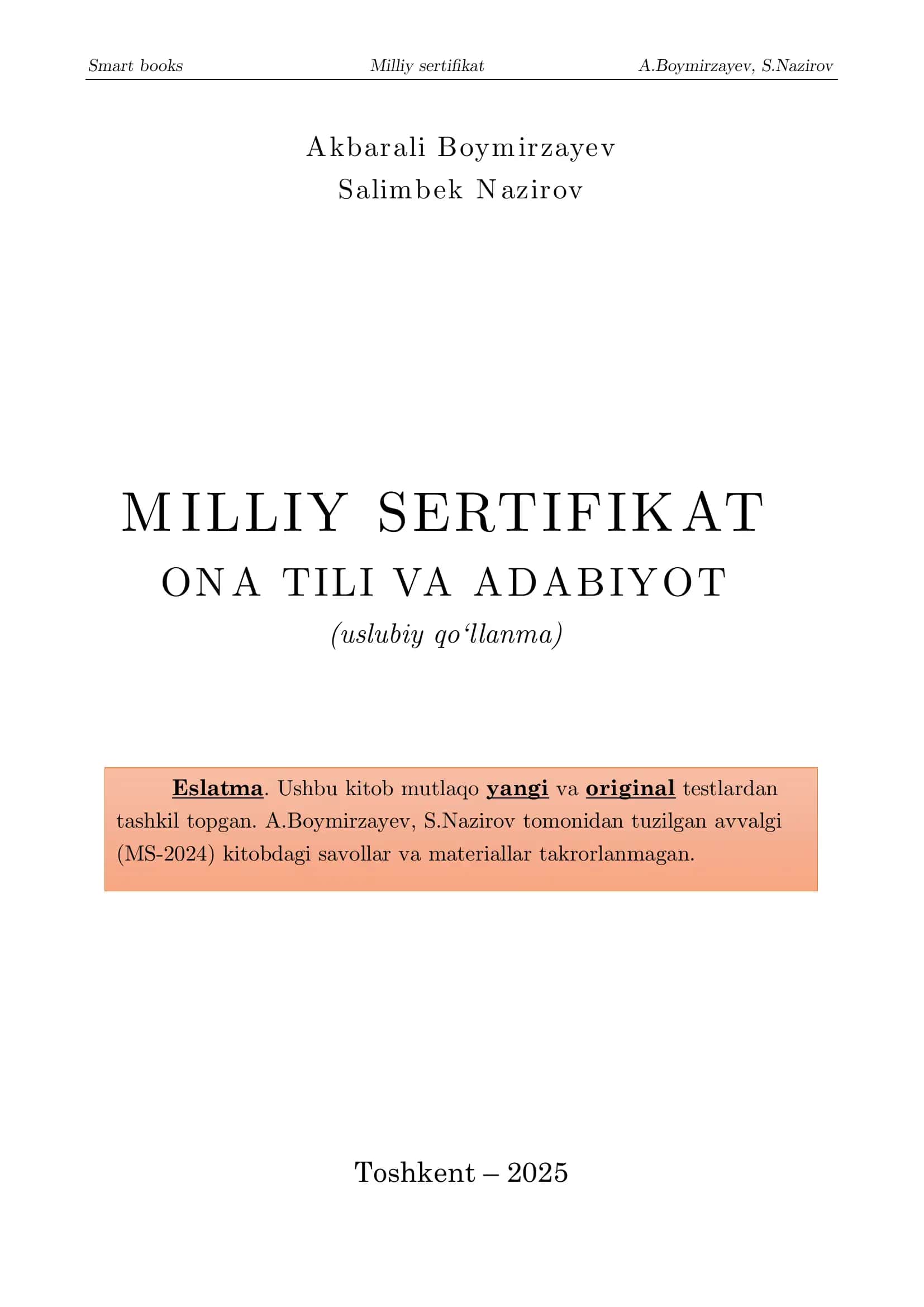 Milliy sertifikat: ona tili va adabiyot