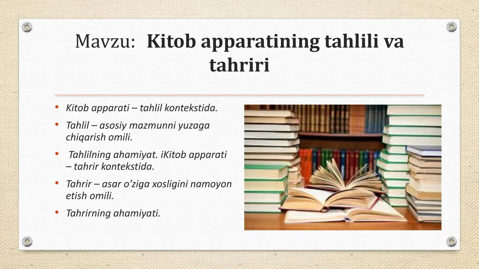 Kitob apparatining tahlili va tahriri