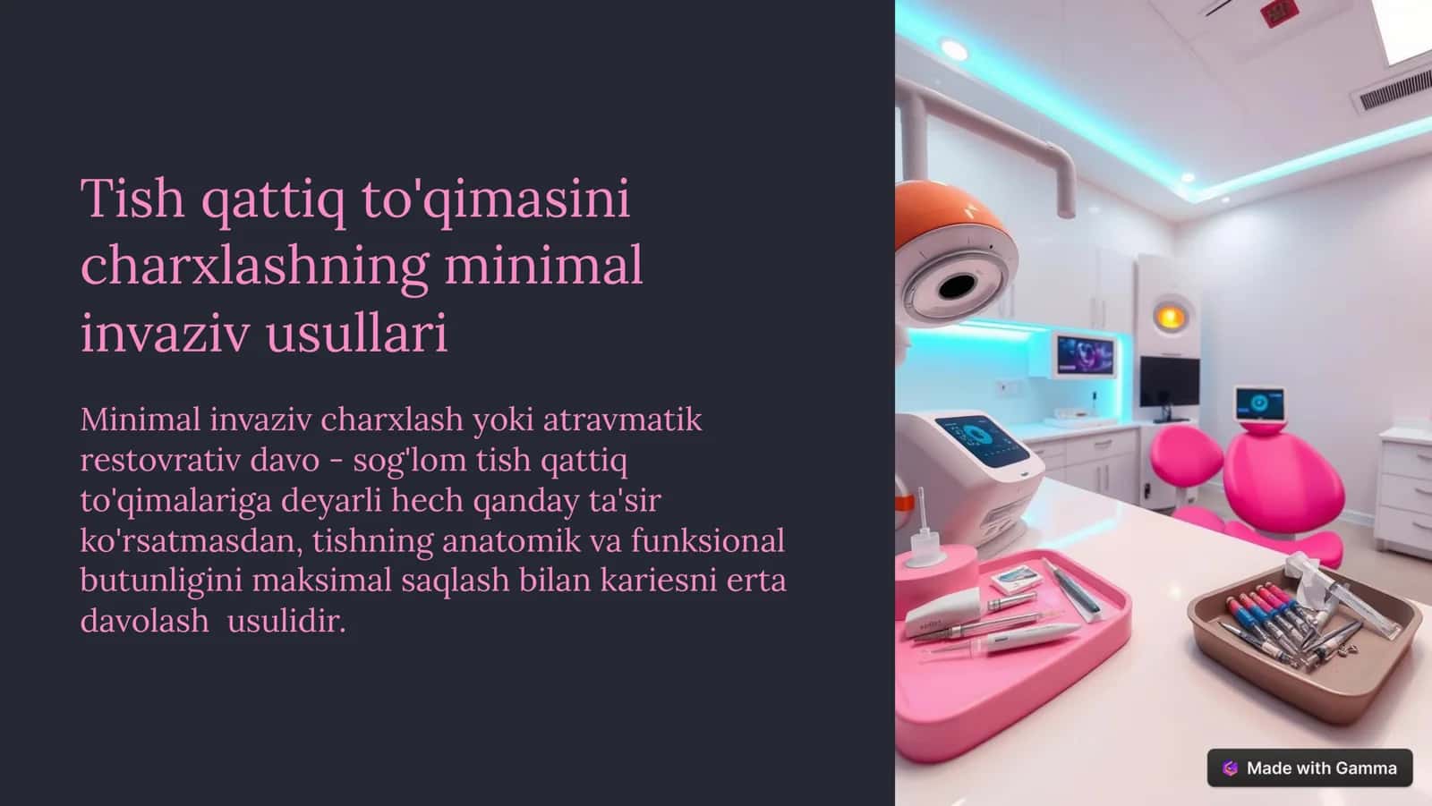 "Tish qattiq to'qimasini charxlashning minimal invaziv usullari" prezintatsiya