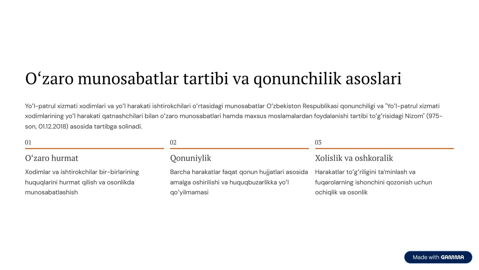 Oʻzaro munosabatlar tartibi va qonunchilik asoslari