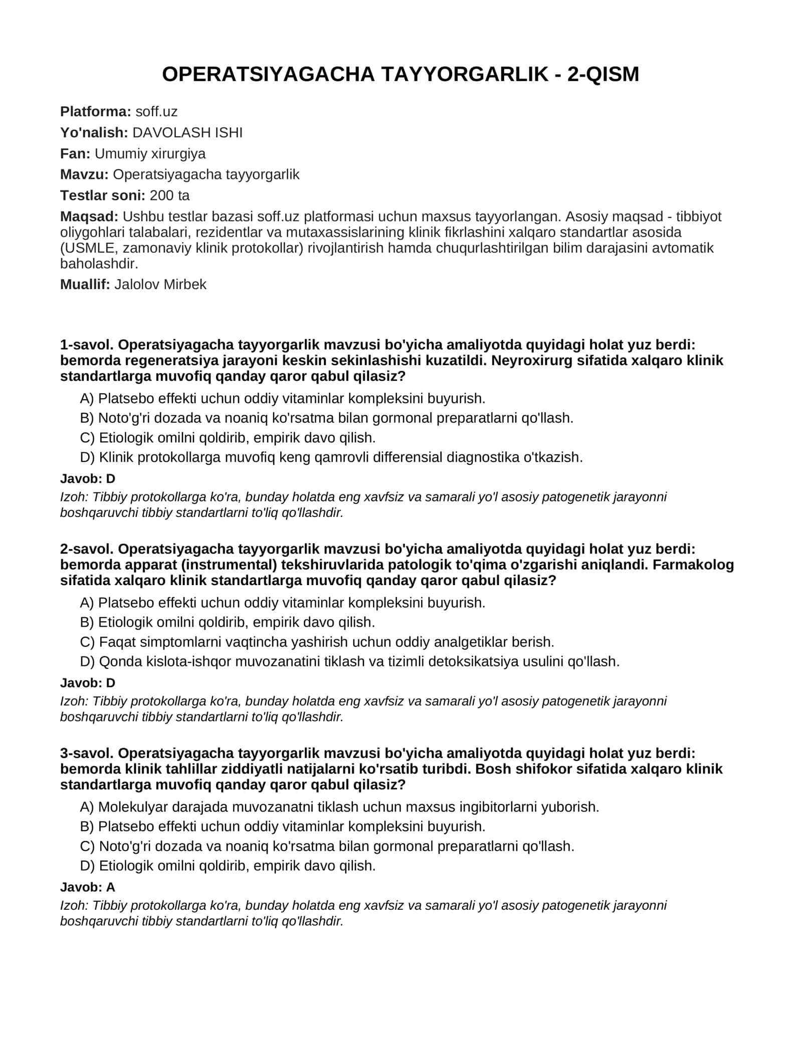 OPERATSIYAGACHA TAYYORGARLIK - 2-QISM