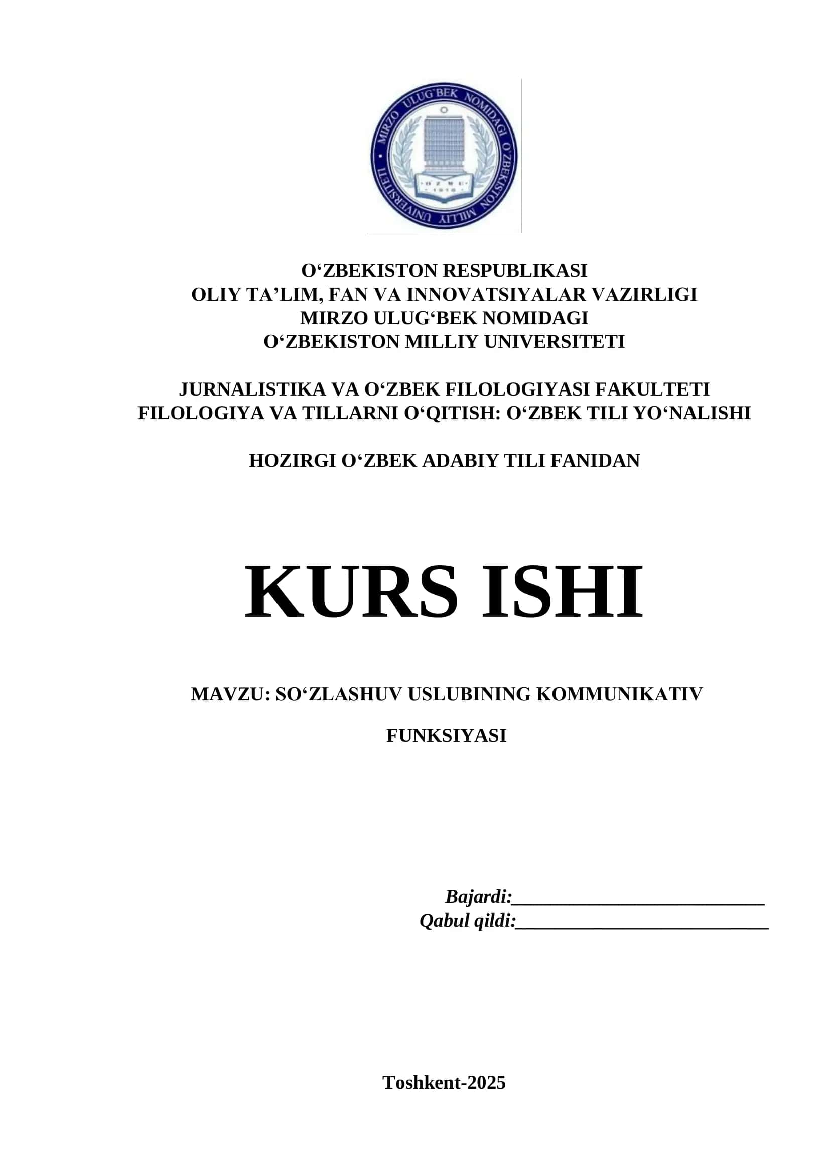 SO‘ZLASHUV USLUBINING KOMMUNIKATIV FUNKSIYASI