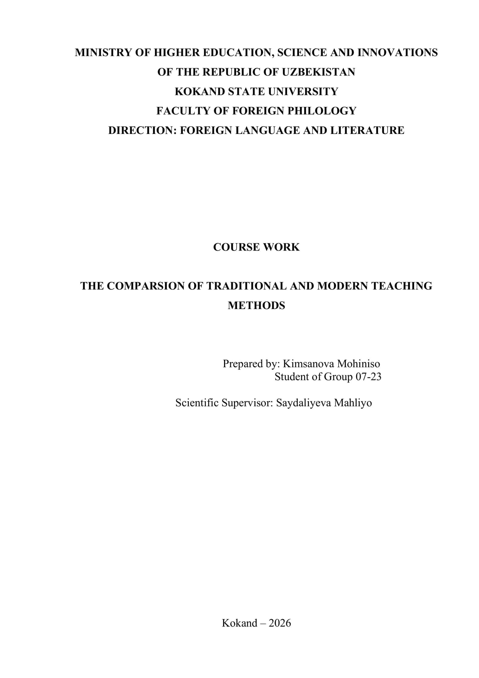 THE COMPARSION OF TRADITIONAL AND MODERN TEACHING METHODS