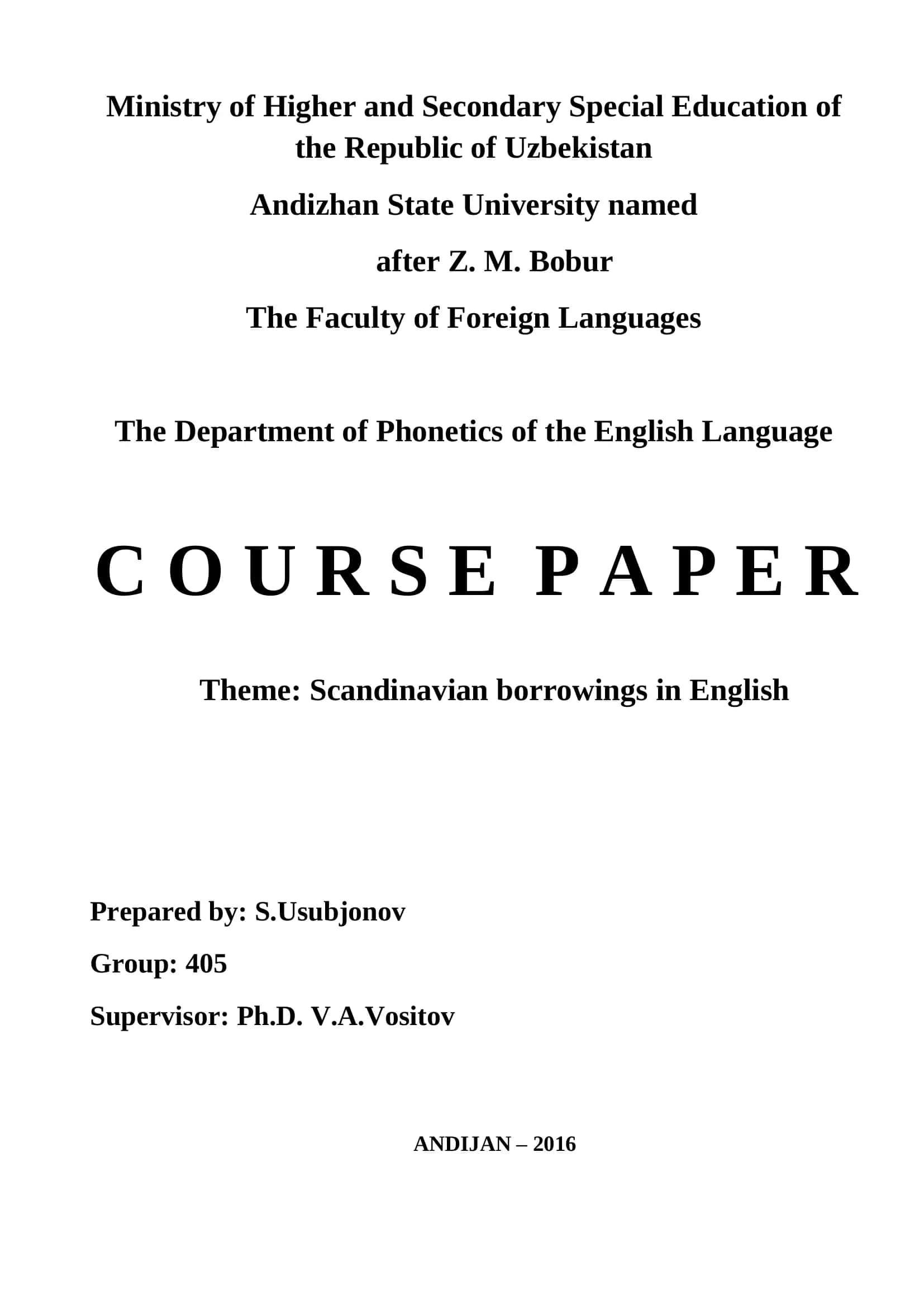 Course Paper on Scandinavian Borrowings in English