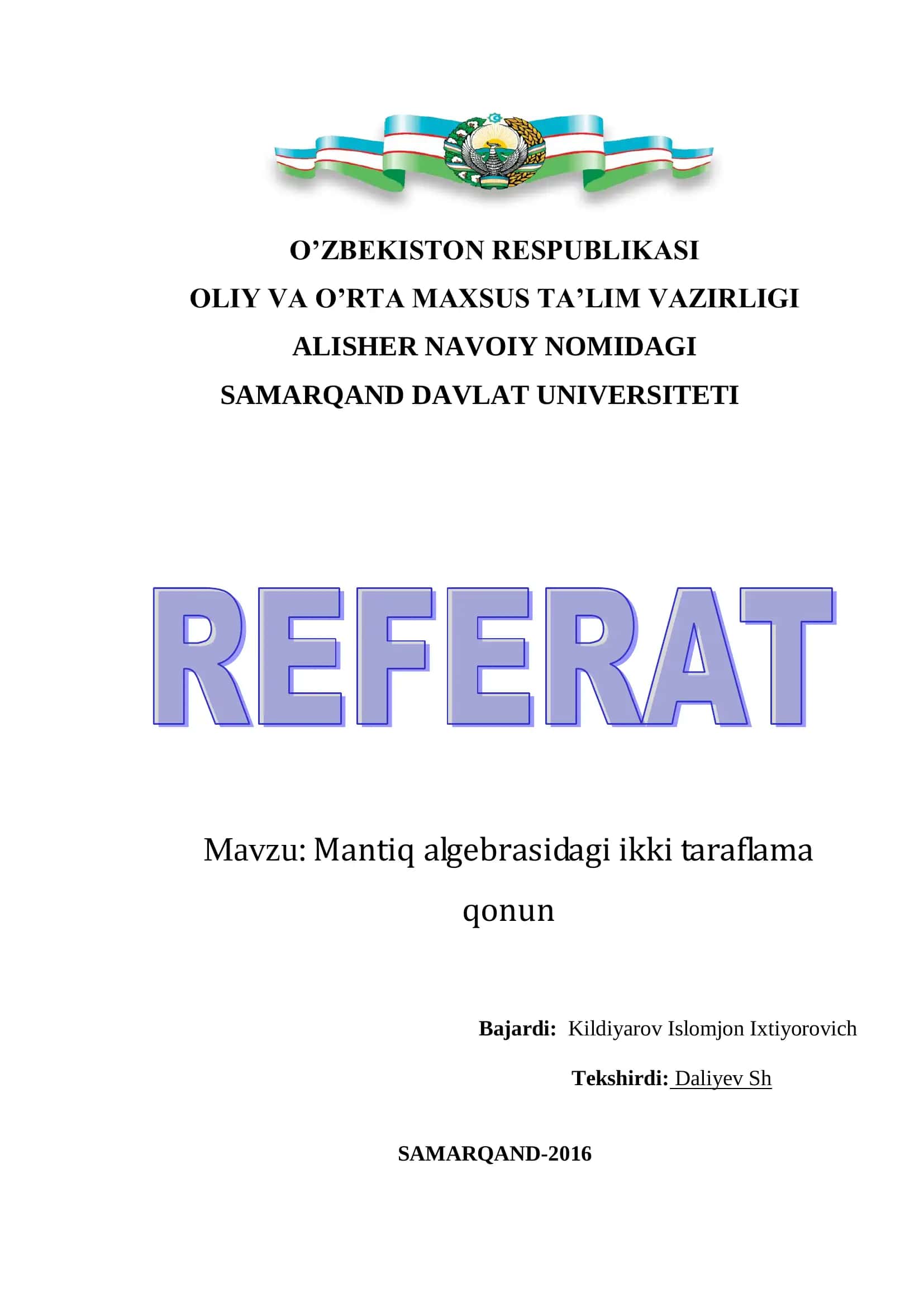 Mantiq algebrasidagi ikki taraflama qonun