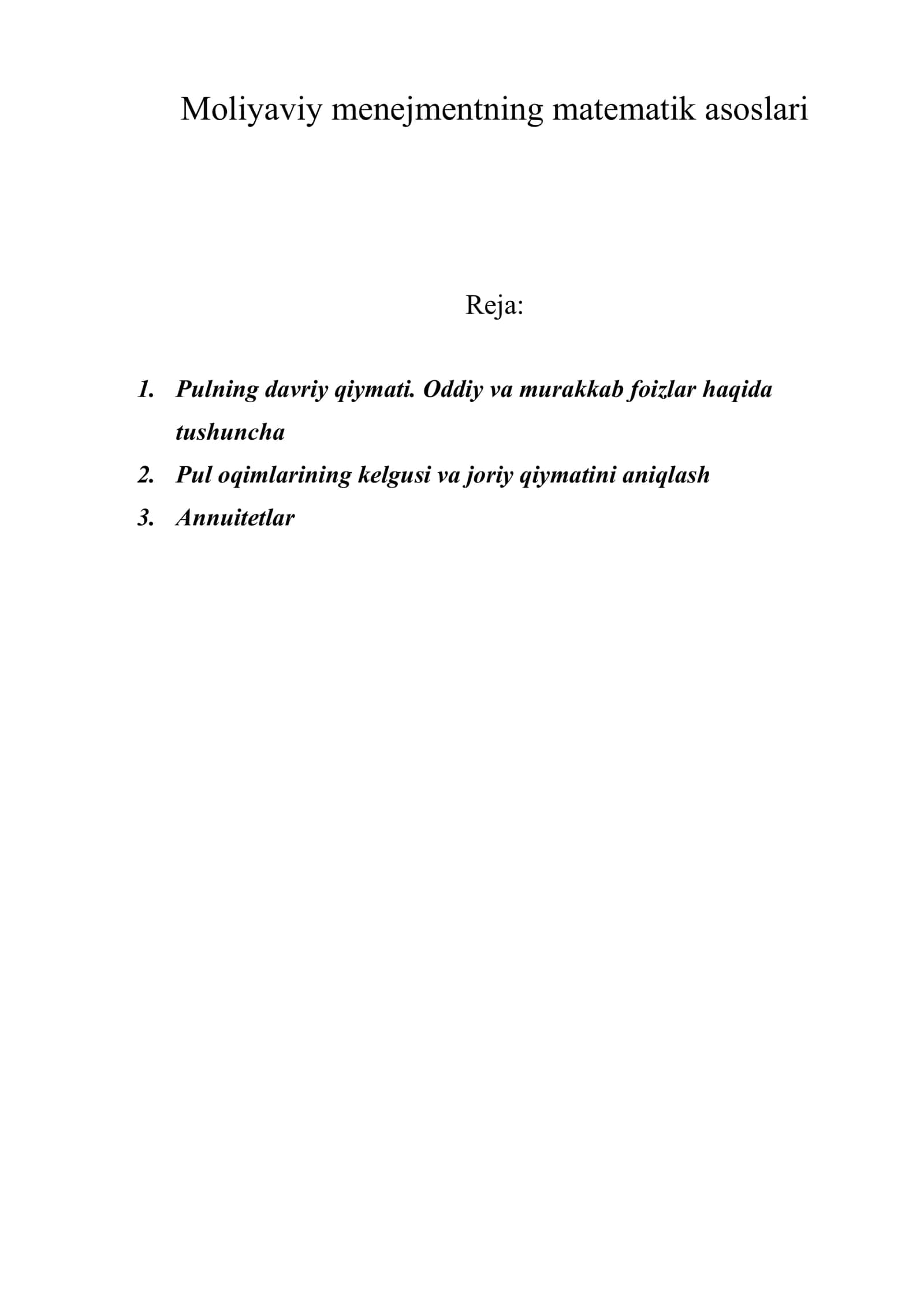 Moliyaviy menejmentning matematik asoslari