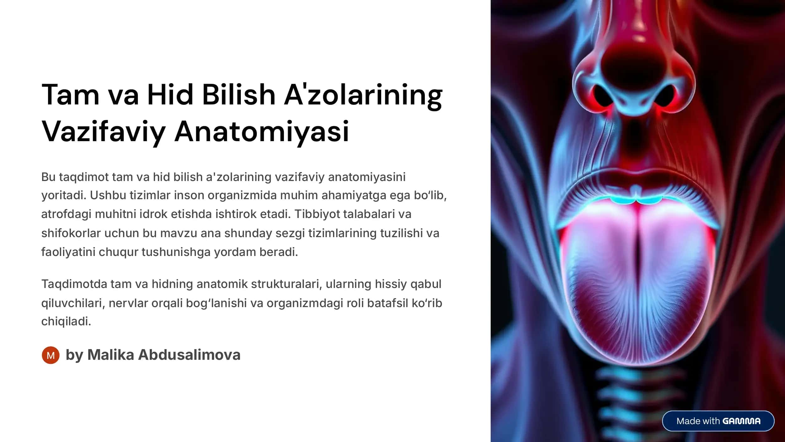 Tam va Hid Bilish A'zolarining Vazifaviy Anatomiyasi