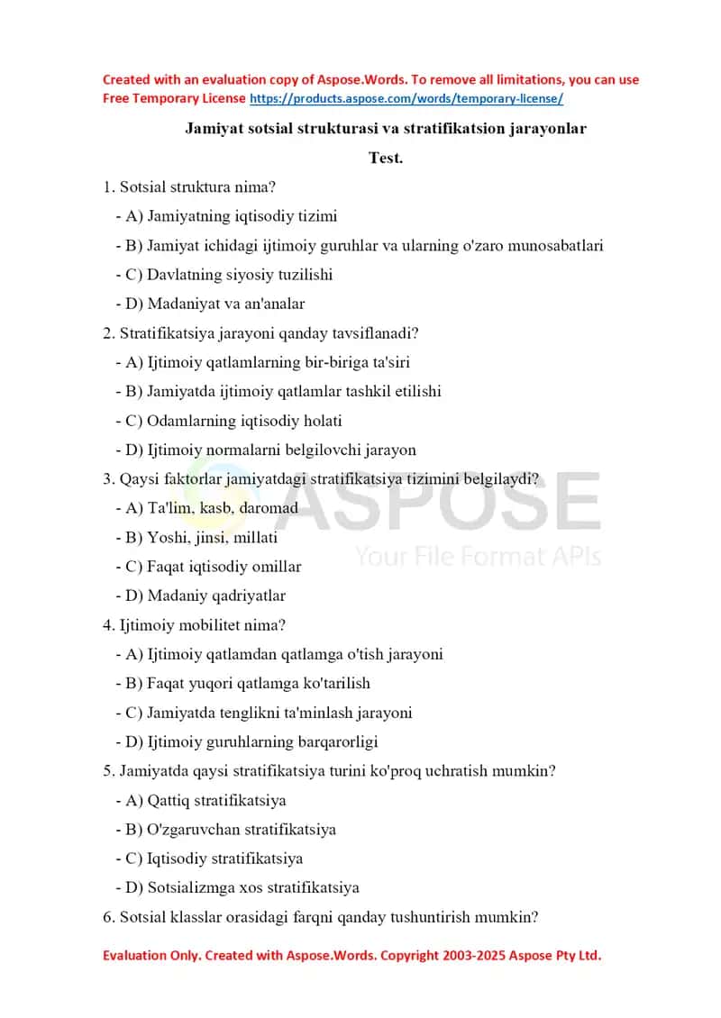 Sotsiologiya test