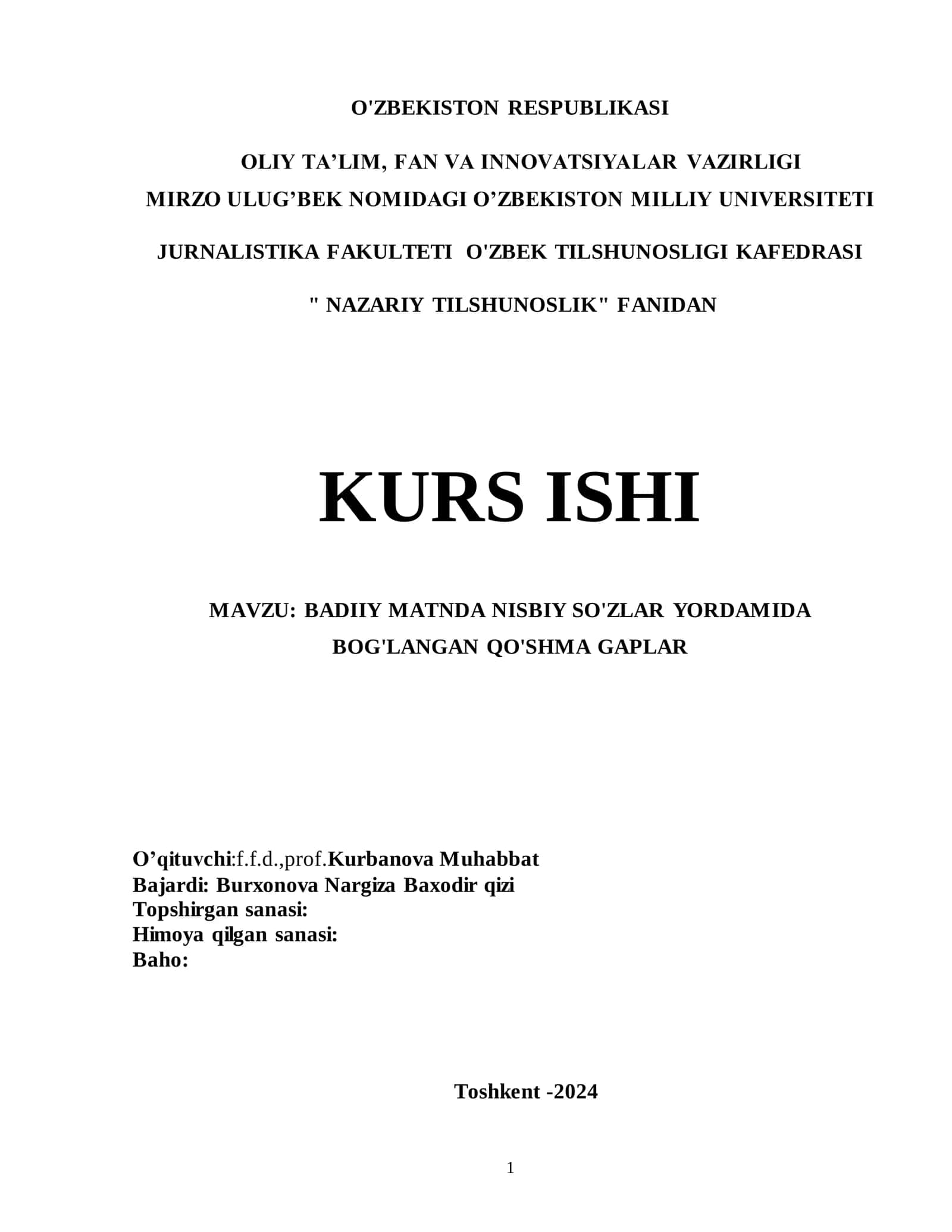 BADIIY MATNDA NISBIY SO'ZLAR YORDAMIDA BOG'LANGAN QO'SHMA GAPLAR