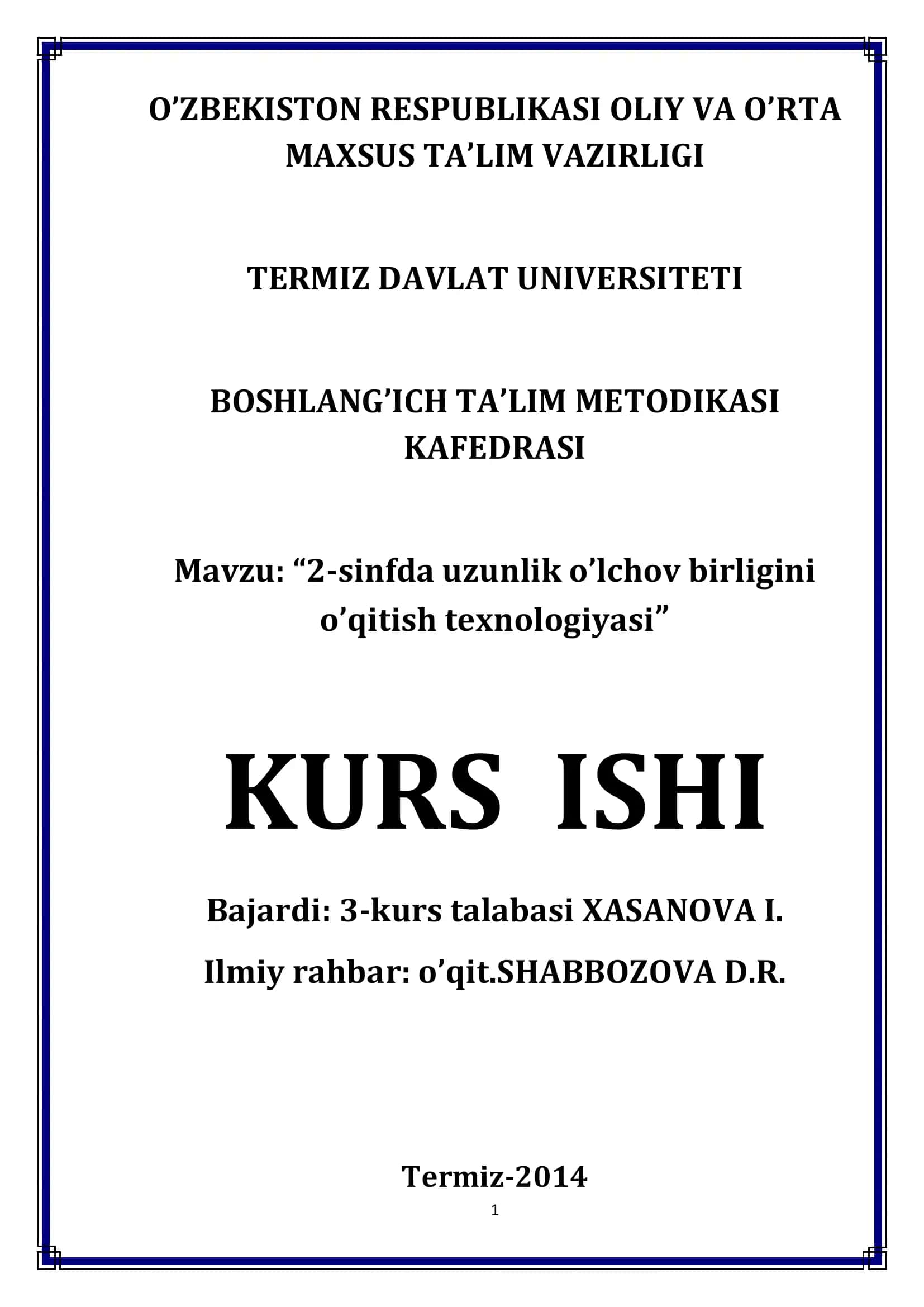 2-sinfda uzunlik o'lchov birligini o'qitish texnologiyasi