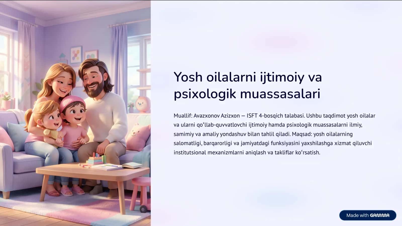 Yosh oilalarni ijtimoiy va psixologik muassasalari