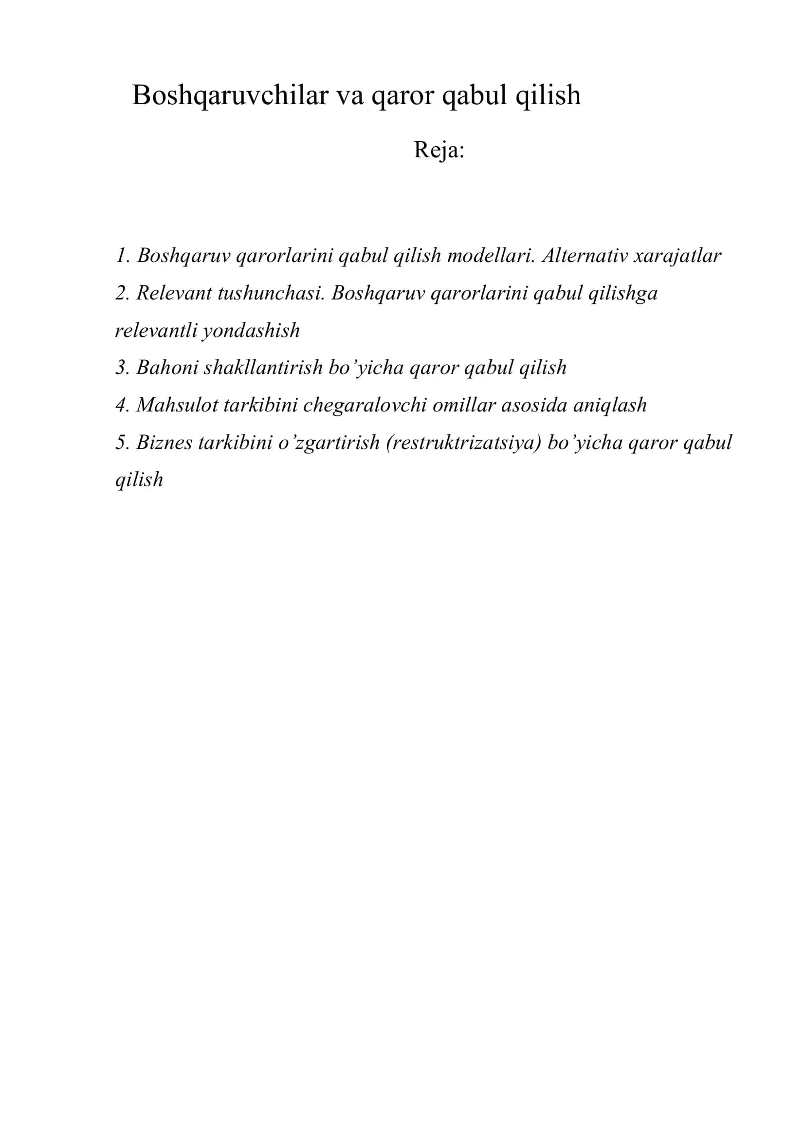 Boshqaruvchilar va qaror qabul qilish