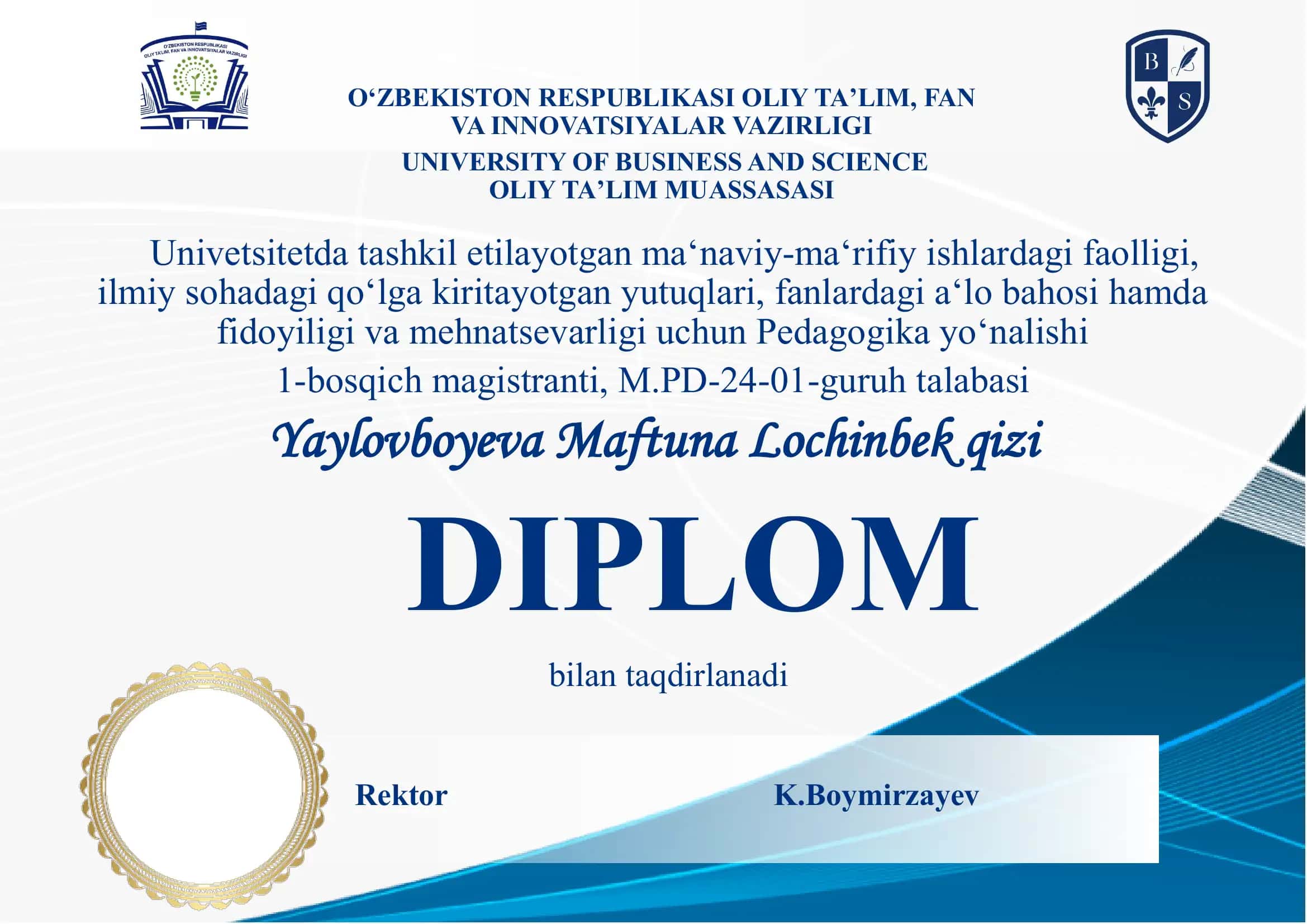 "Pedagogika yo‘nalishi"
