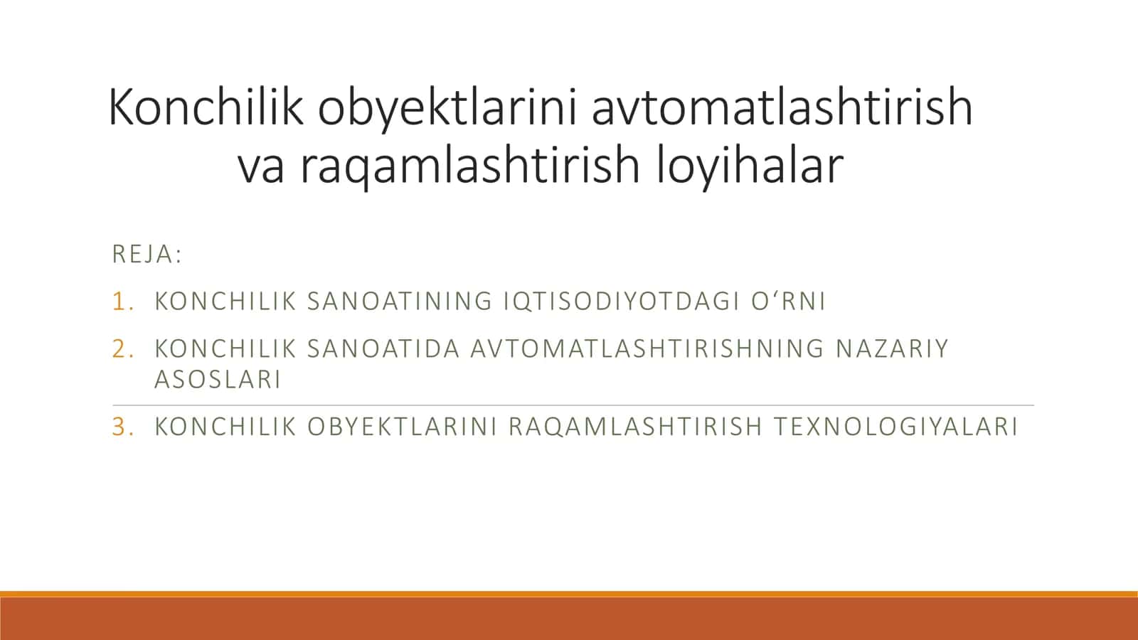 KONCHILIK OBYEKTLARINI AVTOMATLASHTIRISH VA RAQAMLASHTIRISH LOYIHALAR