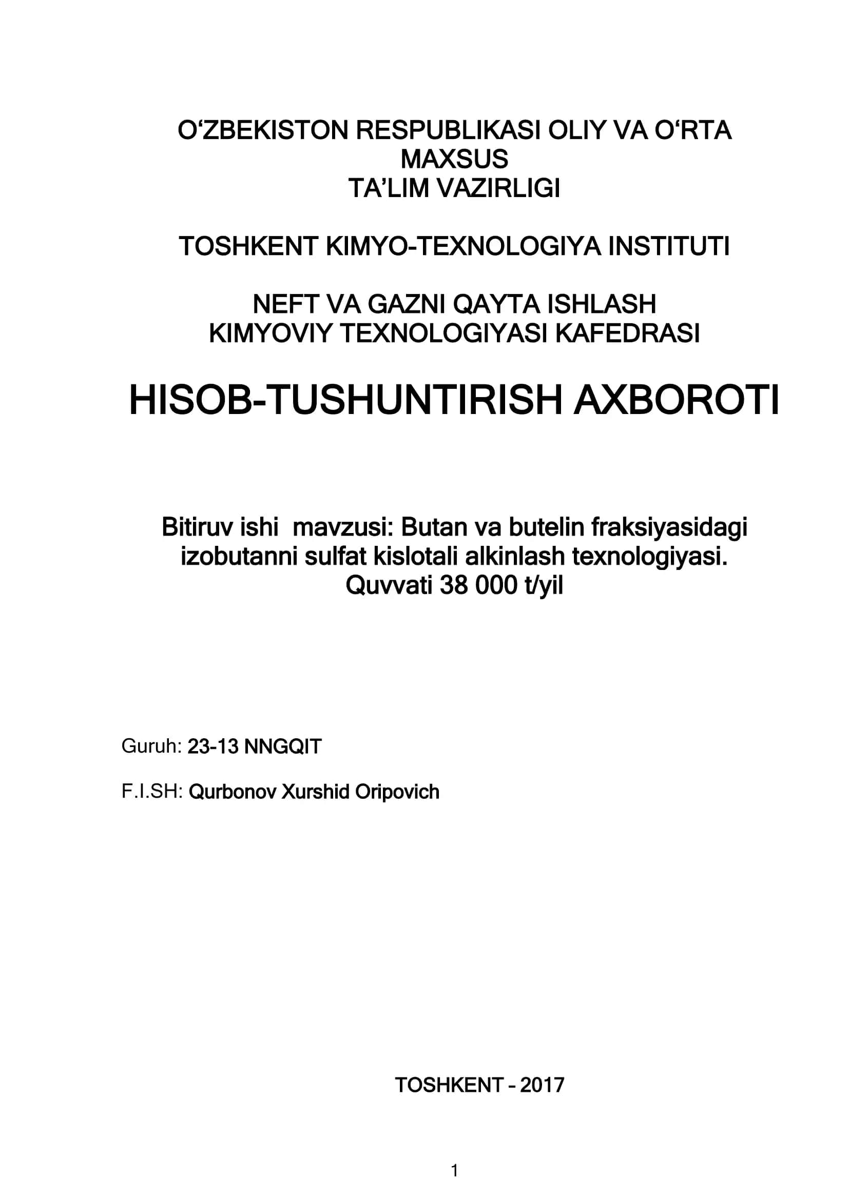 Butan va butelin fraksiyasidagi izobutanni sulfat kislotali alkinlash texnologiyasi