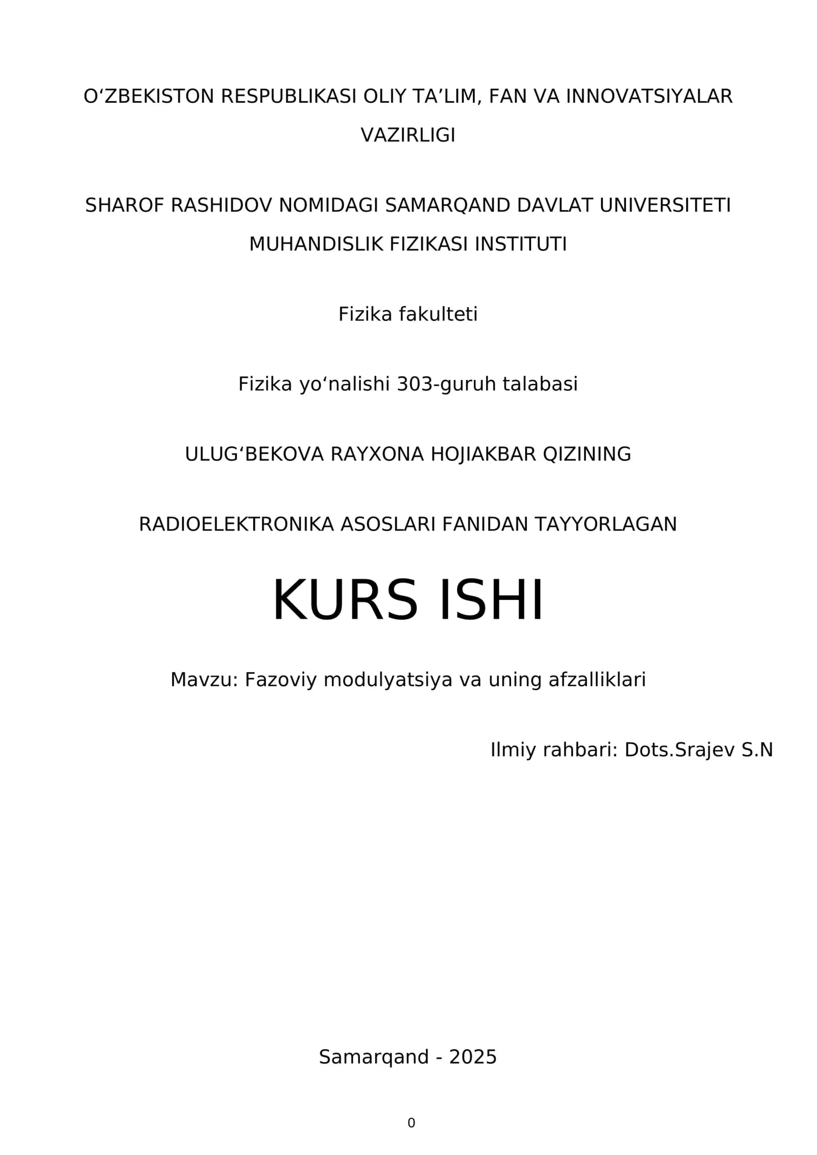 Radioelektronika asoslari fanidan kurs ishi