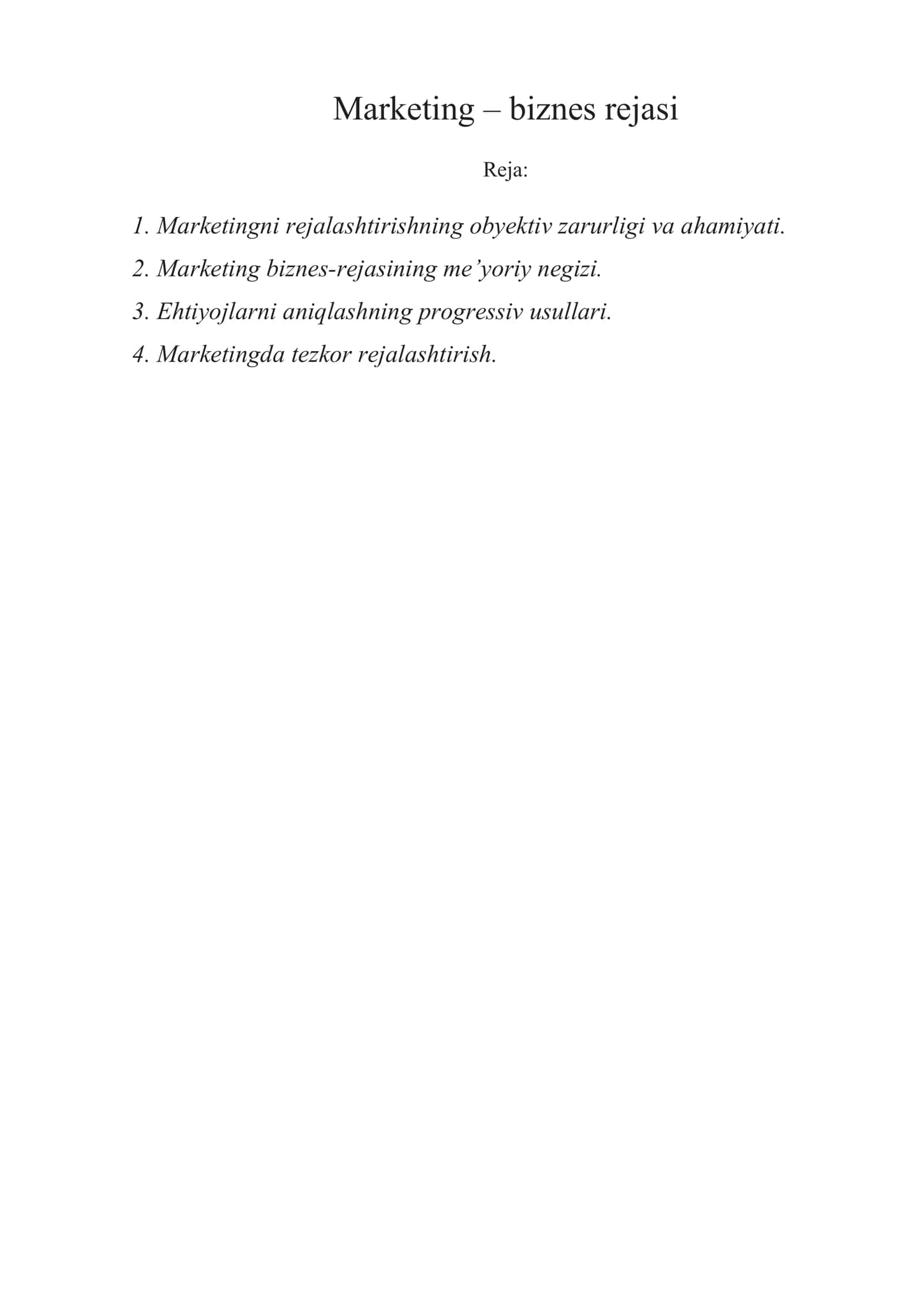 Marketing – biznes rejasi
