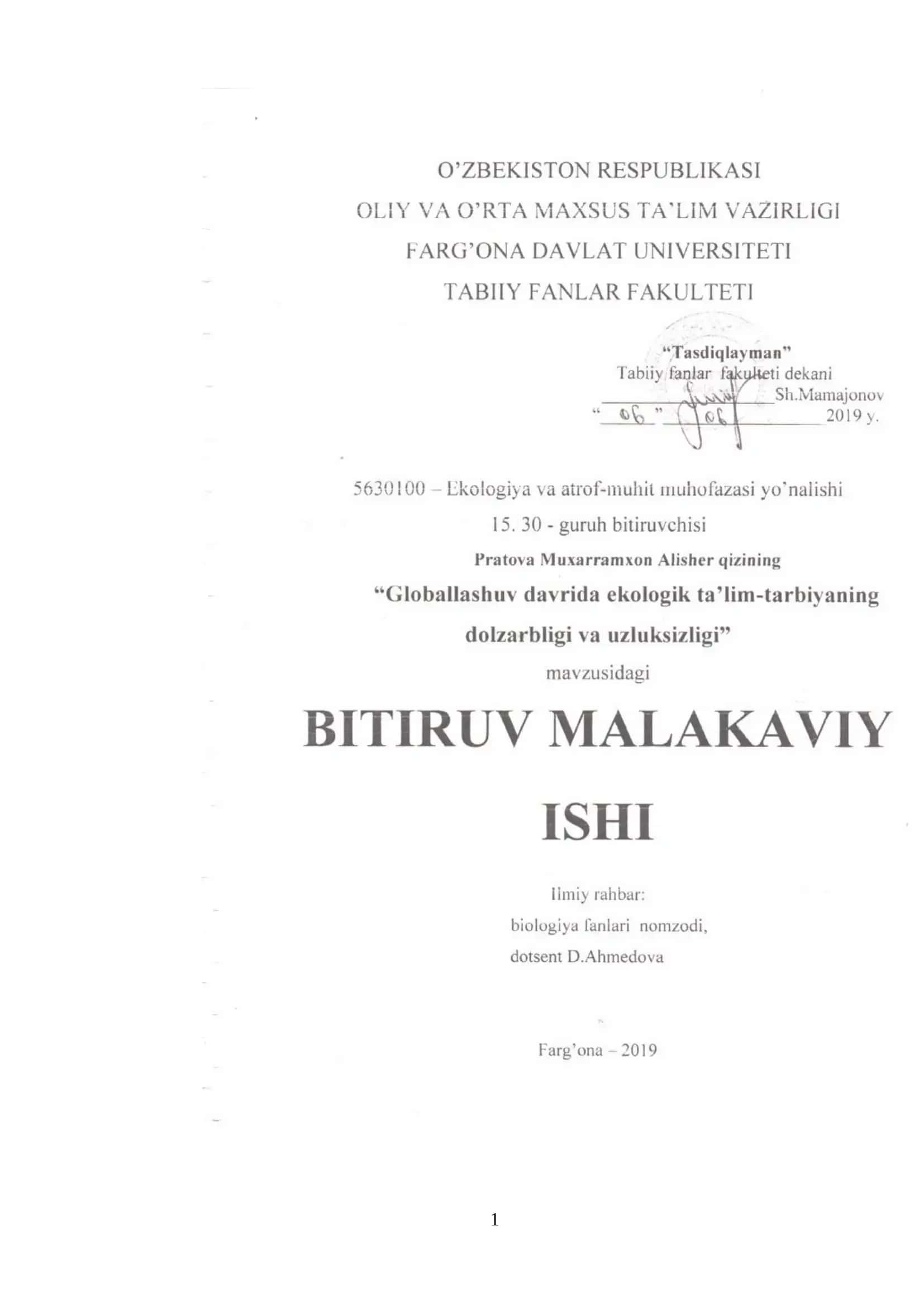 EKOLOGIK TA’LIM-TARBIYA