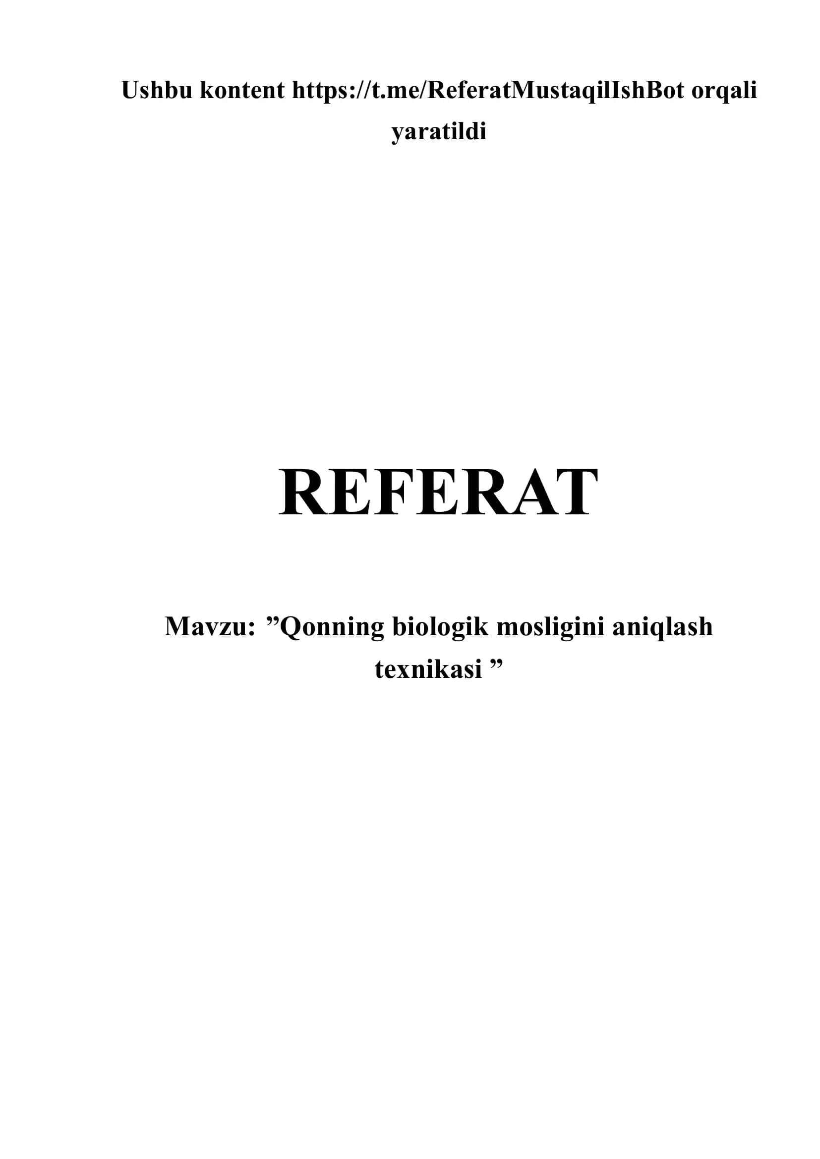 qonning biologik mosligini aniqlash texnikasi