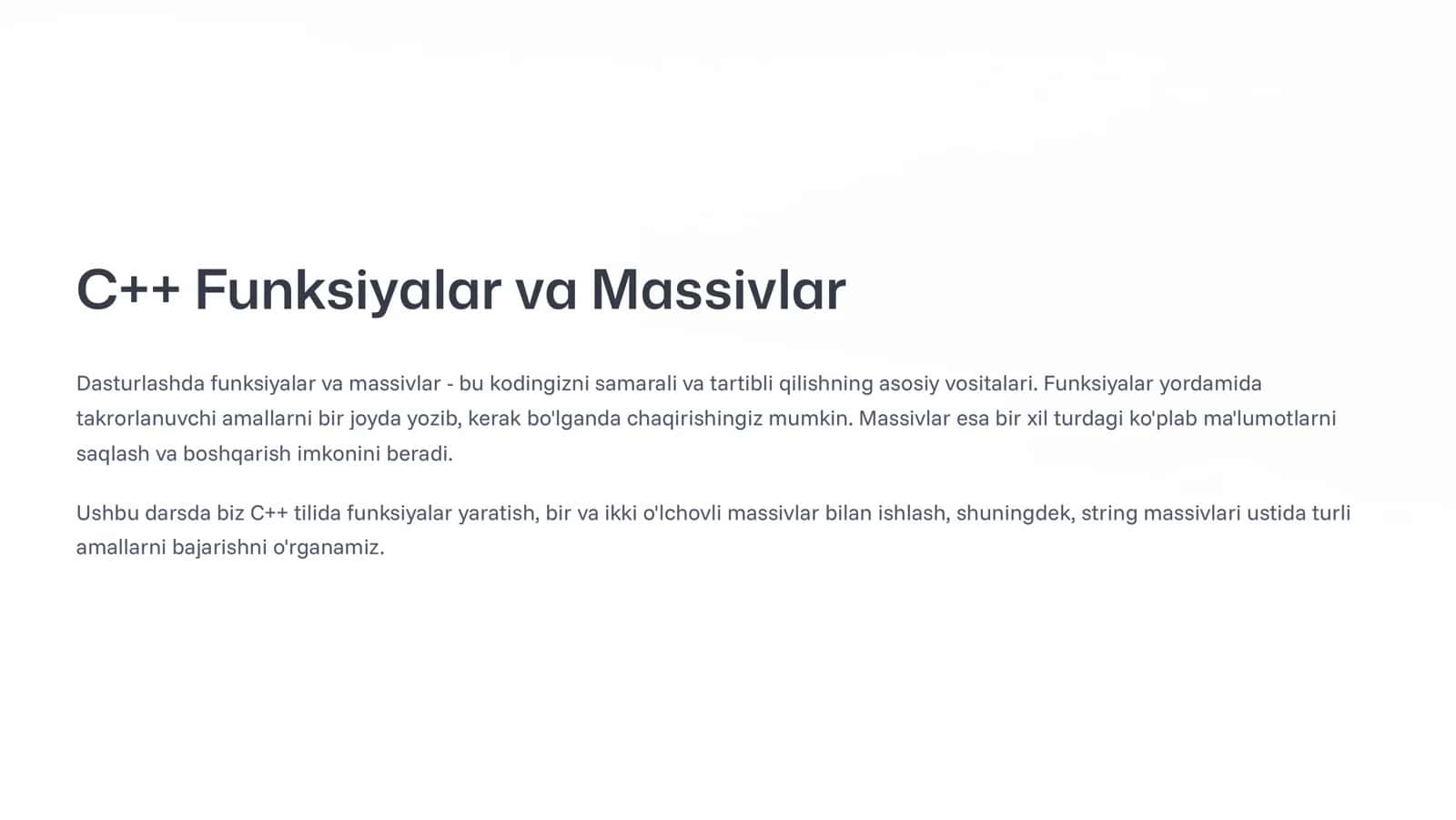C- Funksiyalar va Massivlar